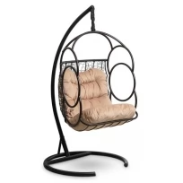Подвесное кресло-кокон с подушкой SENATORE черное, бежевая подушка, стойка, 86х110х195см